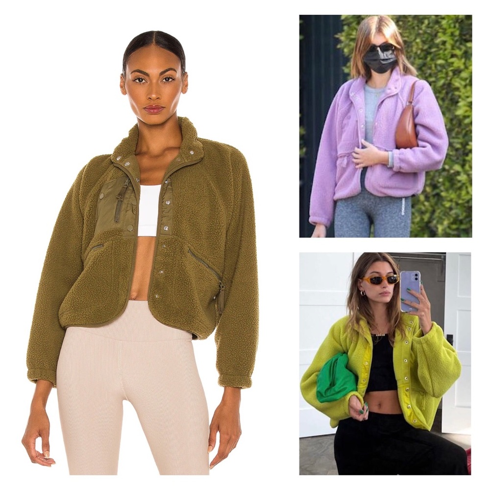 Free People Movement Hit The Slopes Fleece Jacket Army Green Zip Pockets